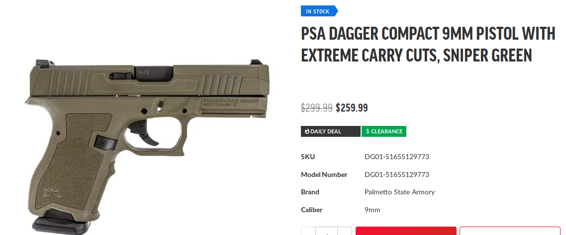 PSA Dagger Compact 9mm Pistol With Extreme Carry Cuts, Sniper Green.png