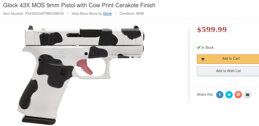 Glock 43X MOS 9mm Pistol with Cow Print Cerakote Finish.png